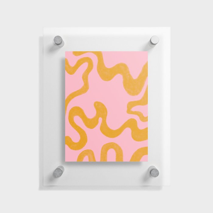Cheerful Liquid Swirls - mustard yellow and pink Floating Acrylic Print