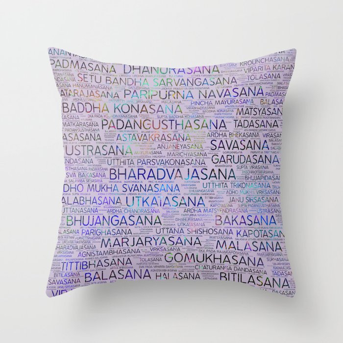 Yoga Asanas/Poses Sanskrit Word Art Throw Pillow by Creativemotions