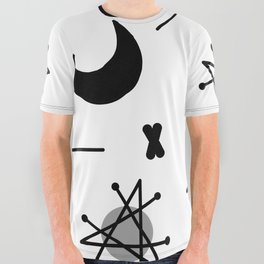 Moons & Stars Atomic Era Abstract White All Over Graphic Tee