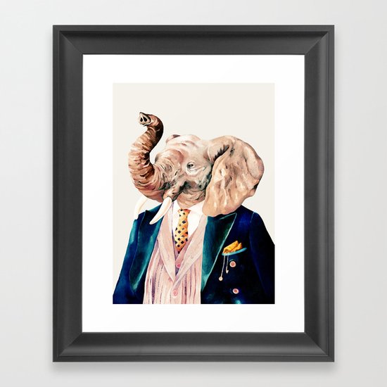 Elephant Cream Framed Art Print by Animal Crew Society6