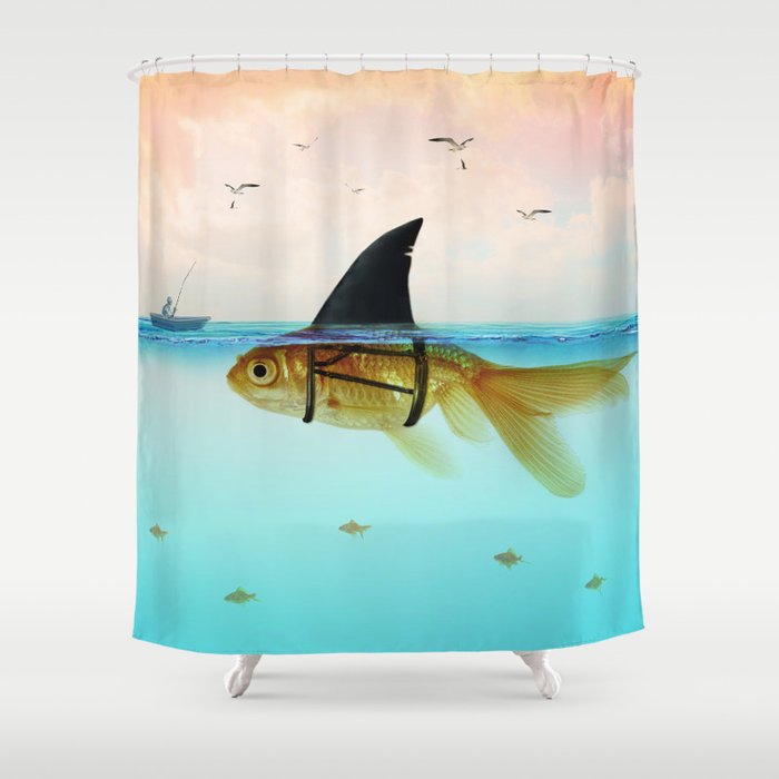 goldfish with a shark fin Shower Curtain