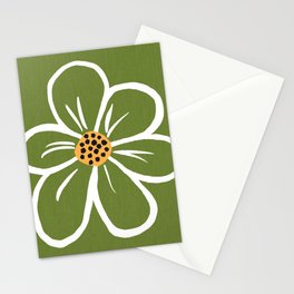 Retro Modern Daisy Flower Dark Green Stationery Card