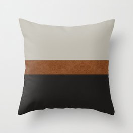 Scandinavian Modern Black Beige Leather Print Throw Pillow