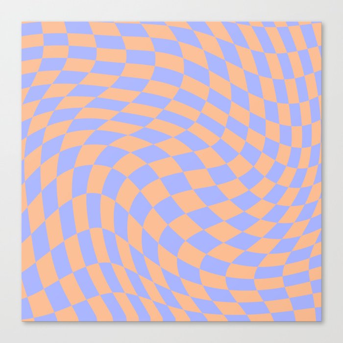 Pastel blue and orange swirl checker Canvas Print