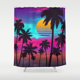 Gorgeous Crimson Sunset Synthwave Shower Curtain