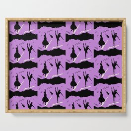 Two ballerina figures in black on violet paper Serving Tray