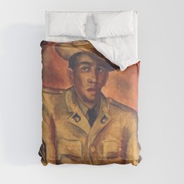 African American Soldier Harlem Renaissance masterpiece portrait painting by Malvin Gray Johnson for home and wall decor Comforter