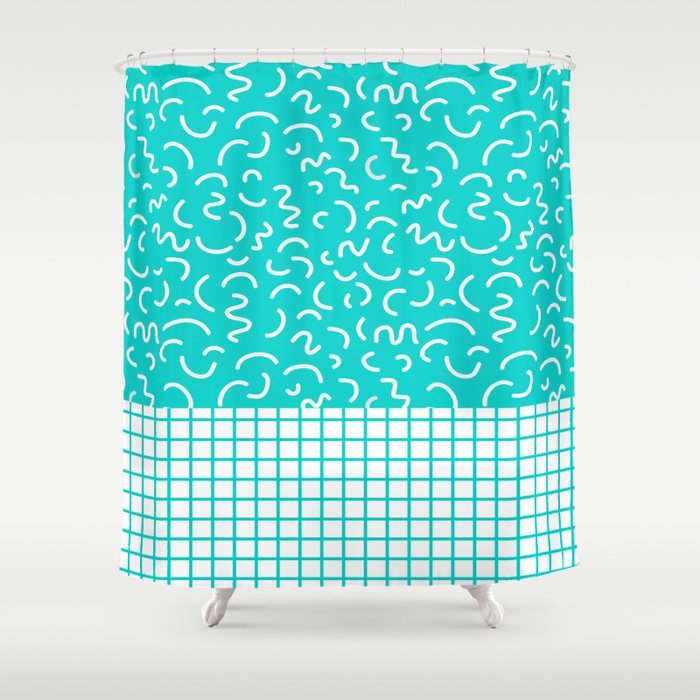 Hockney - Bright blue, memphis, 80s, 90s, swimming pool, summer turquoise design cell phone, phone  Shower Curtain