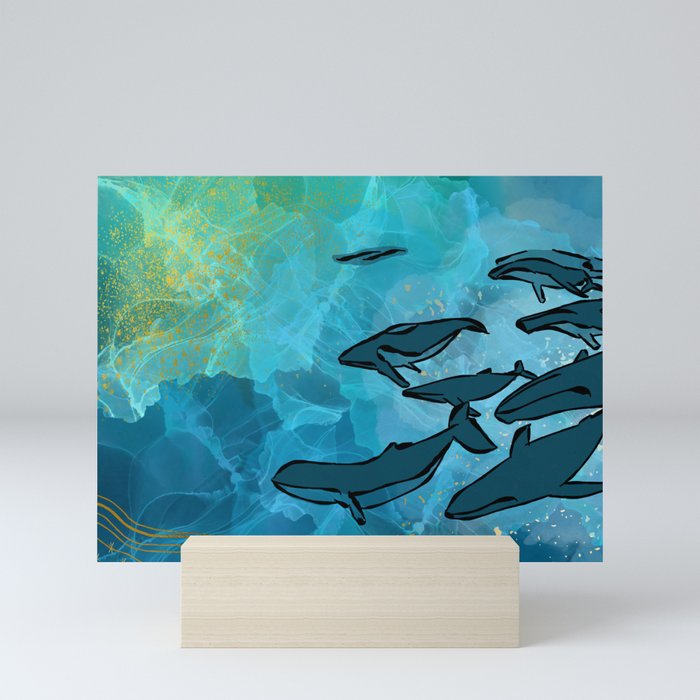 Humpback Whales Diving Into the Sea Mini Art Print