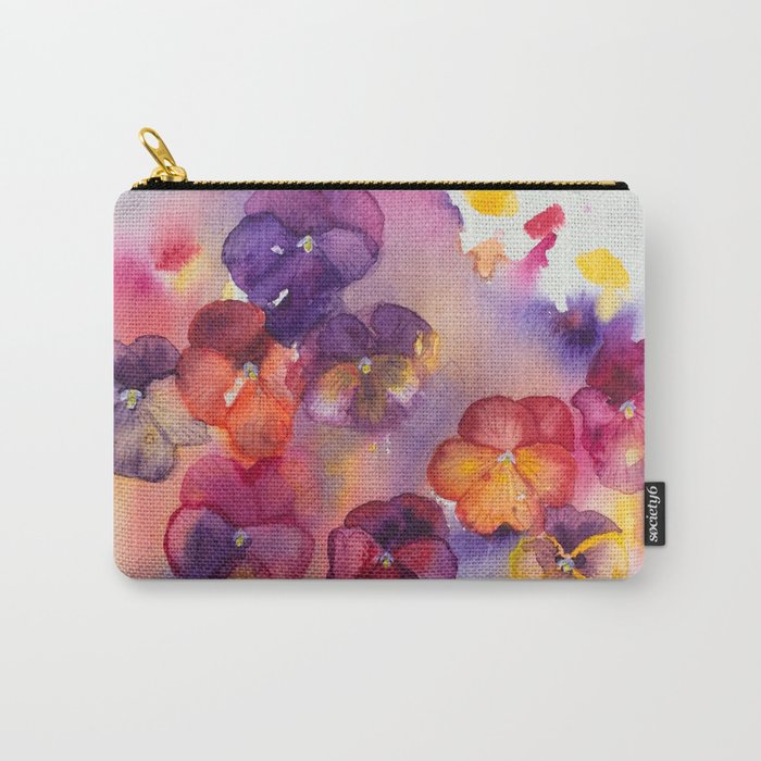 Spring Watercolor Flowers Art Colorful Pansies Carry All Pouch By Sukilopi
