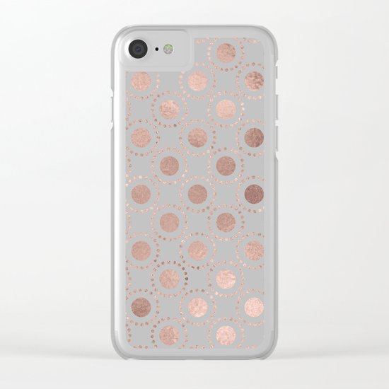 Rosegold pink metalfoil polkadots on grey backround 1 Clear iPhone Case