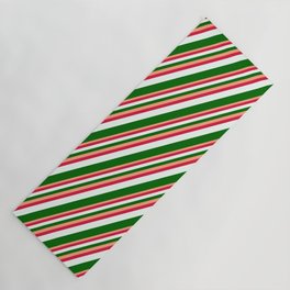 [ Thumbnail: Light Salmon, Crimson, Mint Cream & Dark Green Colored Pattern of Stripes Yoga Mat ]