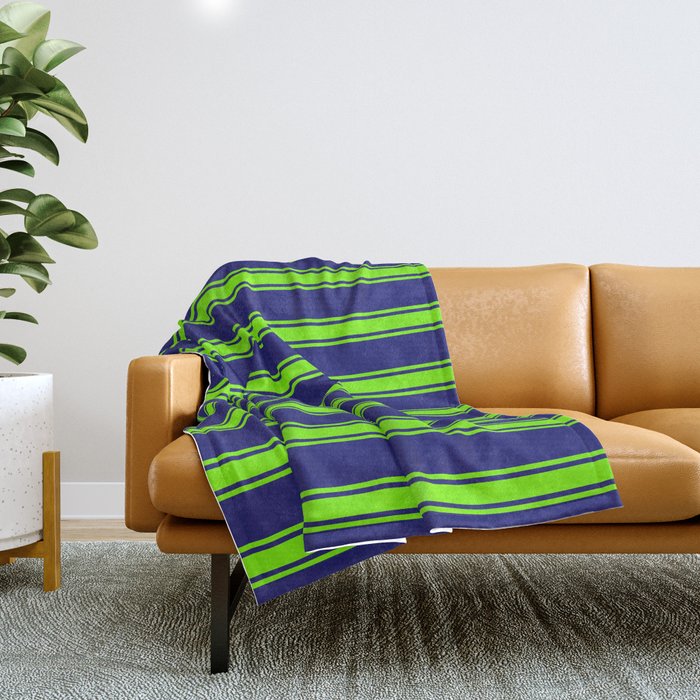 Midnight Blue and Green Colored Lines Pattern Throw Blanket