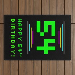 [ Thumbnail: 54th Birthday - Nerdy Geeky Pixelated 8-Bit Computing Graphics Inspired Look Outdoor Rug ]