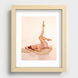 "Kicking Back" - The Playful Pinup - Sexy Pin-up Girl on Fur Rug by Maxwell H. Johnson Recessed Framed Print