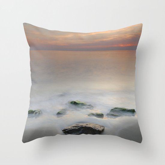 Calm red sunset at the beach Throw Pillow