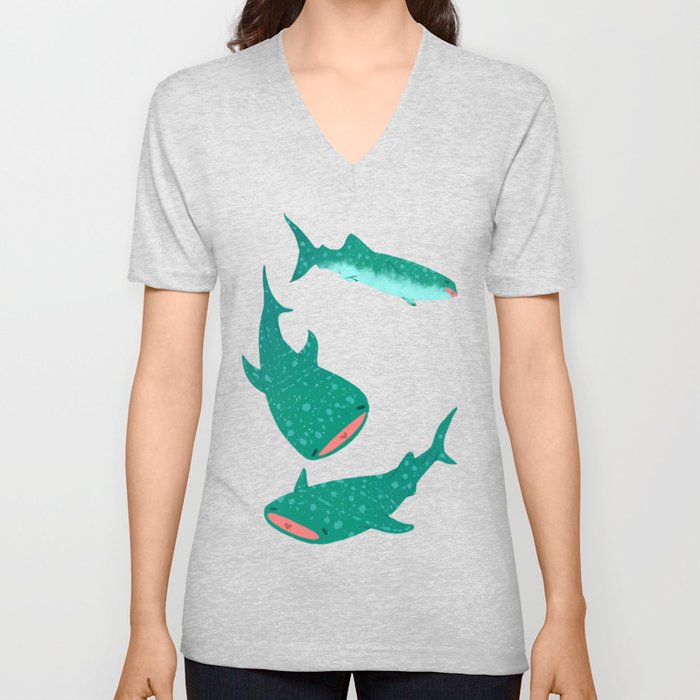 Teal Whale Shark V Neck T Shirt