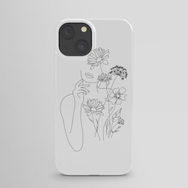 Minimal Line Art Woman with Flowers III iPhone Case