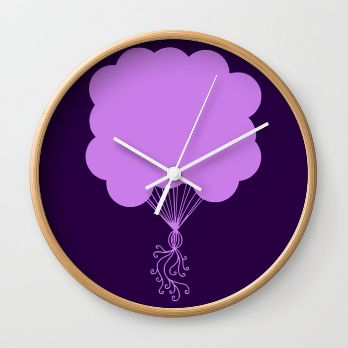 Purple Party Balloons Silhouette Wall Clock