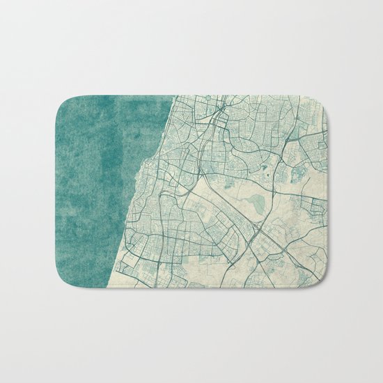 Tel Aviv Map Blue Vintage Bath Mat