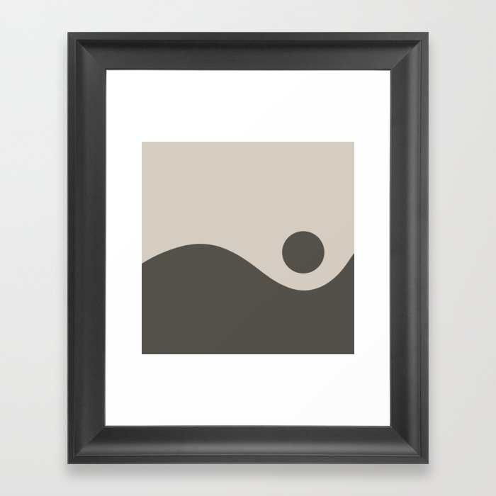 Nami Minimalist Wave Abstract in Stone Beige and Bronze Framed Art Print