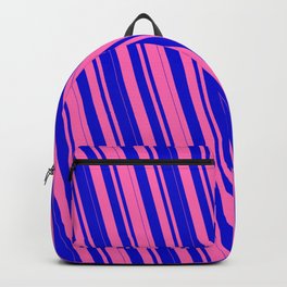 [ Thumbnail: Hot Pink & Blue Colored Lines/Stripes Pattern Backpack ]