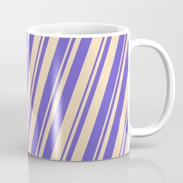 [ Thumbnail: Tan & Slate Blue Colored Striped Pattern Coffee Mug ]