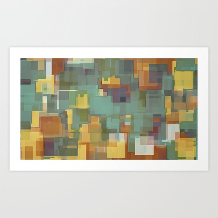 green brown and yellow square pattern abstract background Art Print