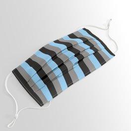 [ Thumbnail: Light Sky Blue, Grey & Black Colored Lined Pattern Face Mask ]