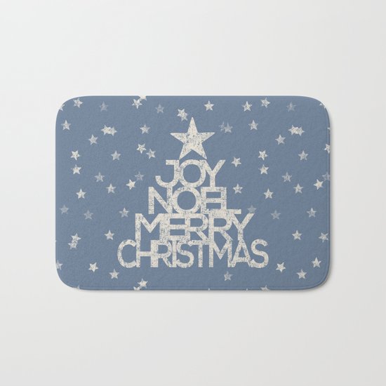 Joy-Noel-Merry Christmas- Typography and stars on fresh wintry grey Bath Mat