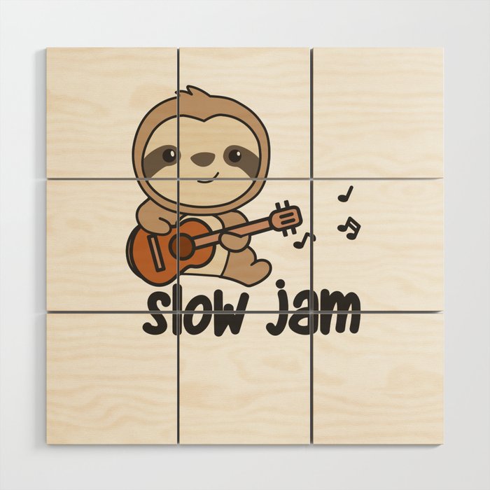 Slow Jam Sloth Makes Music With Guitar Wood Wall Art