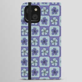Simple modern floral checkered purple and blue daisy pattern iPhone Wallet Case
