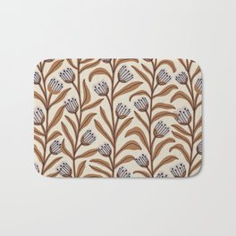 Bellflower Pattern / Brown, Ivory & Grey Bath Mat | Foliage, Drawing, Organic, Pattern, Eclectic, Chalk Charcoal, Colored Pencil, Leaves, Neutral, Repeat 