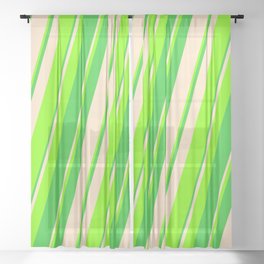 [ Thumbnail: Bisque, Chartreuse, and Lime Green Colored Striped Pattern Sheer Curtain ]