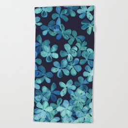 Hand Painted Floral Pattern in Teal & Navy Blue Beach Towel
