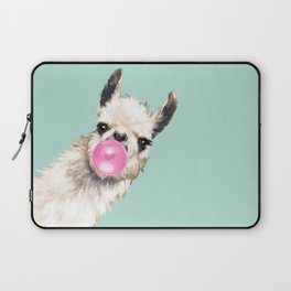 Bubble Gum Sneaky Llama in Green Laptop Sleeve