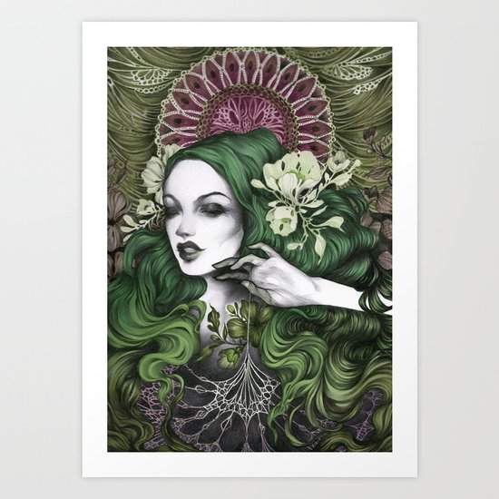 In Her Web (Green and Pink) Art Print