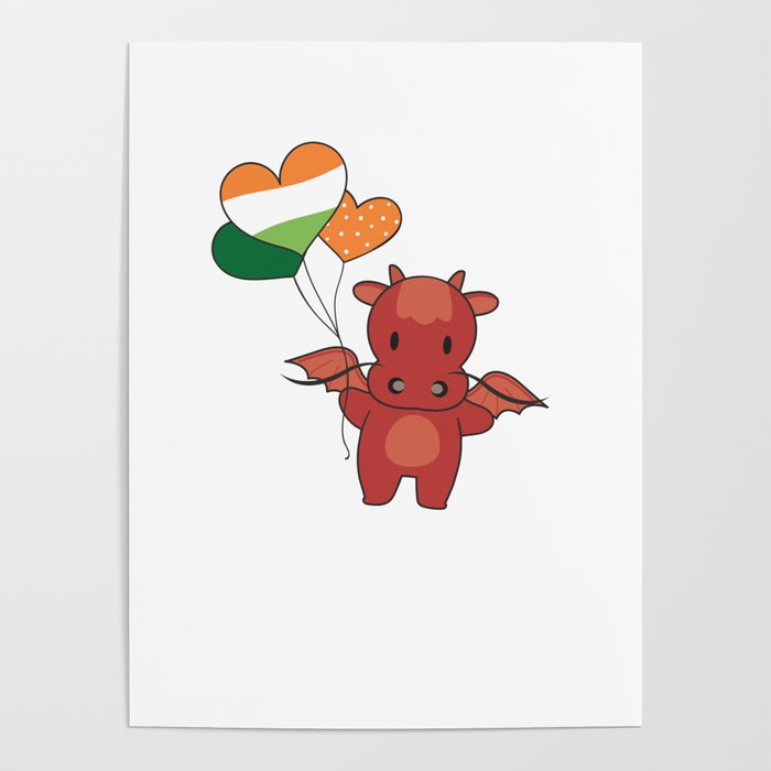 Dragon With Ireland Balloons Cute Animals Poster