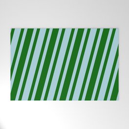 [ Thumbnail: Light Blue & Dark Green Colored Stripes Pattern Welcome Mat ]