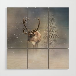 Santa Claus Reindeer in the snow Wood Wall Art