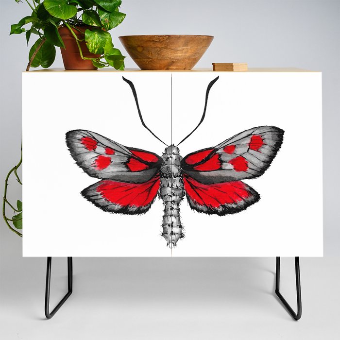 Butterfly with red wings graphics. Credenza