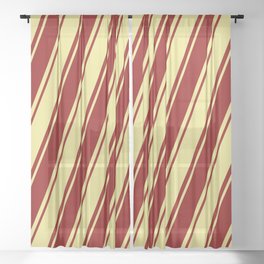[ Thumbnail: Tan & Dark Red Colored Stripes/Lines Pattern Sheer Curtain ]