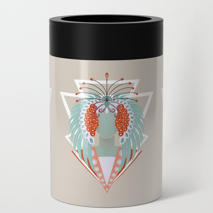 Art Deco Phoenix lady - red, white and blue palette Can Cooler