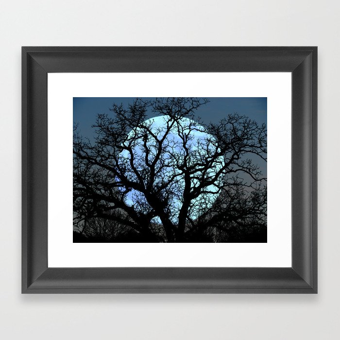 Tree Blue Moon Midnight Blue Sky Cottage Decor Art A474 Framed Art Print