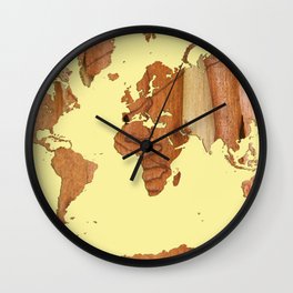 Wood bark - Yellow - Organic World Map Series Wall Clock