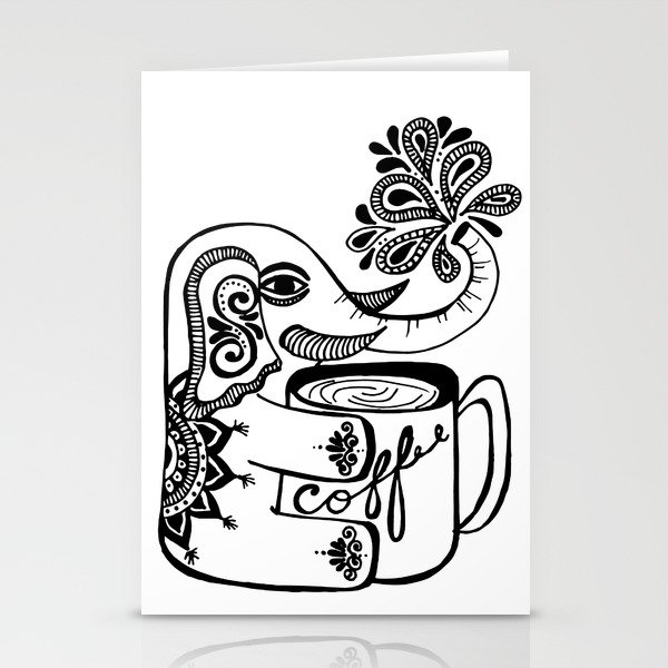elephant loves coffee Stationery Cards