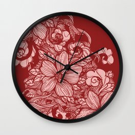Floral Flow- burgundy Wall Clock