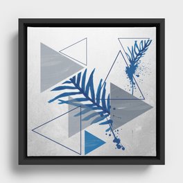 Abstract blue fern and geometry design Framed Canvas