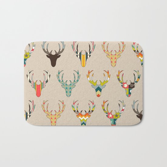 retro deer head on linen Bath Mat