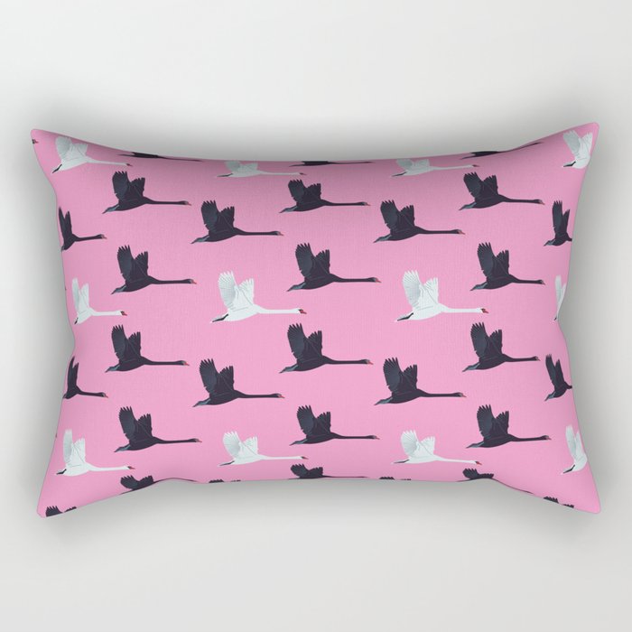 Flying Elegant Swan Pattern on Pink Background Rectangular Pillow